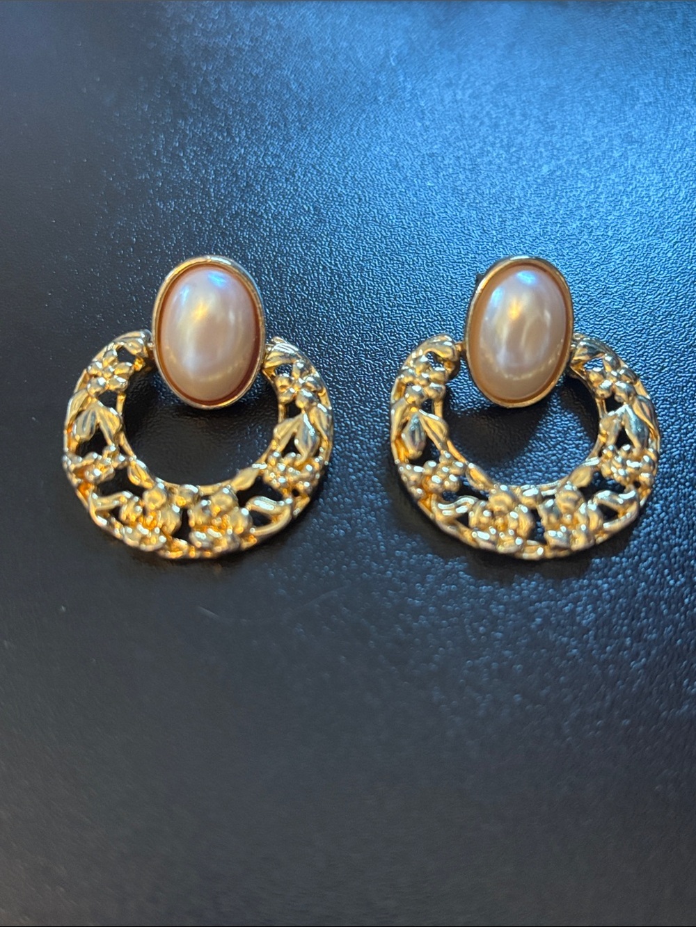 Goldtone Floral Hoop Faux Pearl Stud Earrings - Women Jewelry